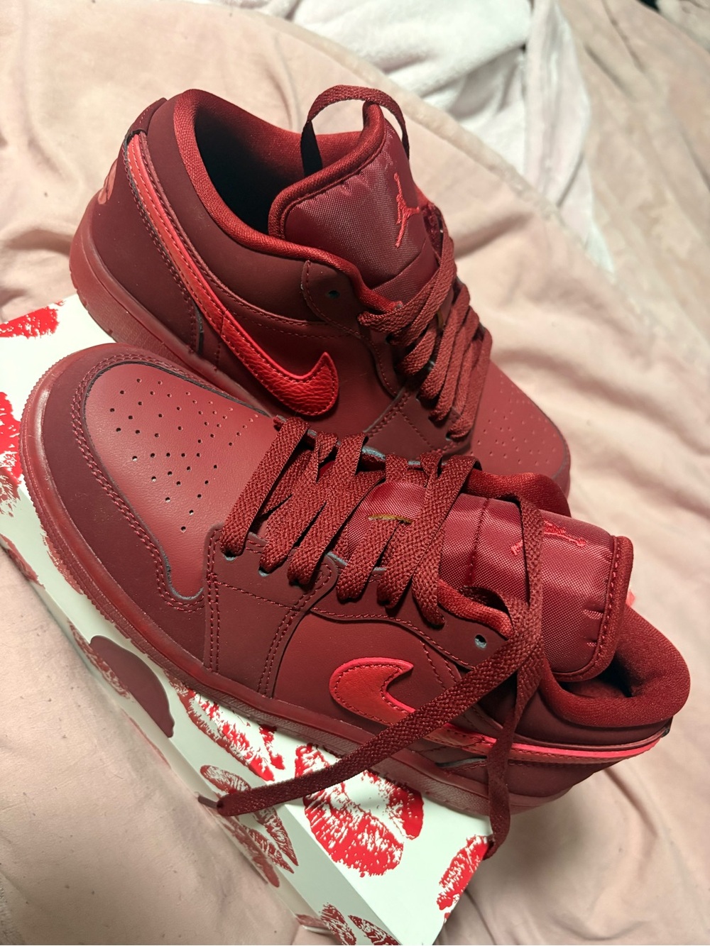 Jordan Women's Low-Top Sneaker in Maroon with Bright Red Swoosh - Picture 3 of 9